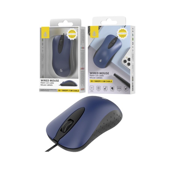 ONEPLUS NECKE WIRED MOUSE NG6039 AZ 3 BUTTONS OPTICAL USB 1.5M BLUE